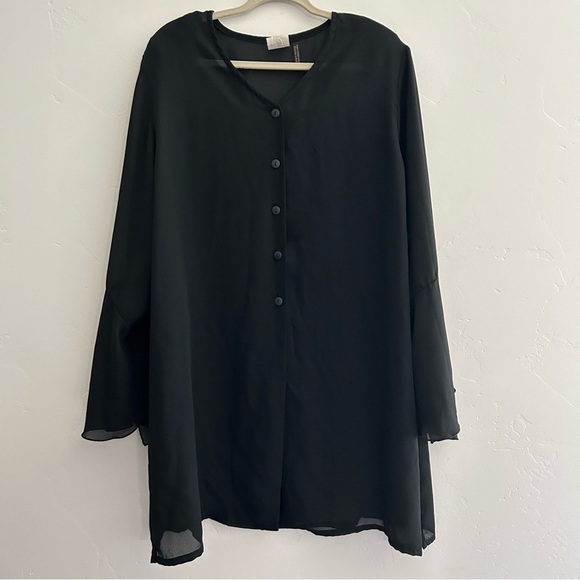 Vintage Studio C Plus Black Semi Sheer Blouse Flouncy Sleeves Size 22/24 - Picture 1 of 12